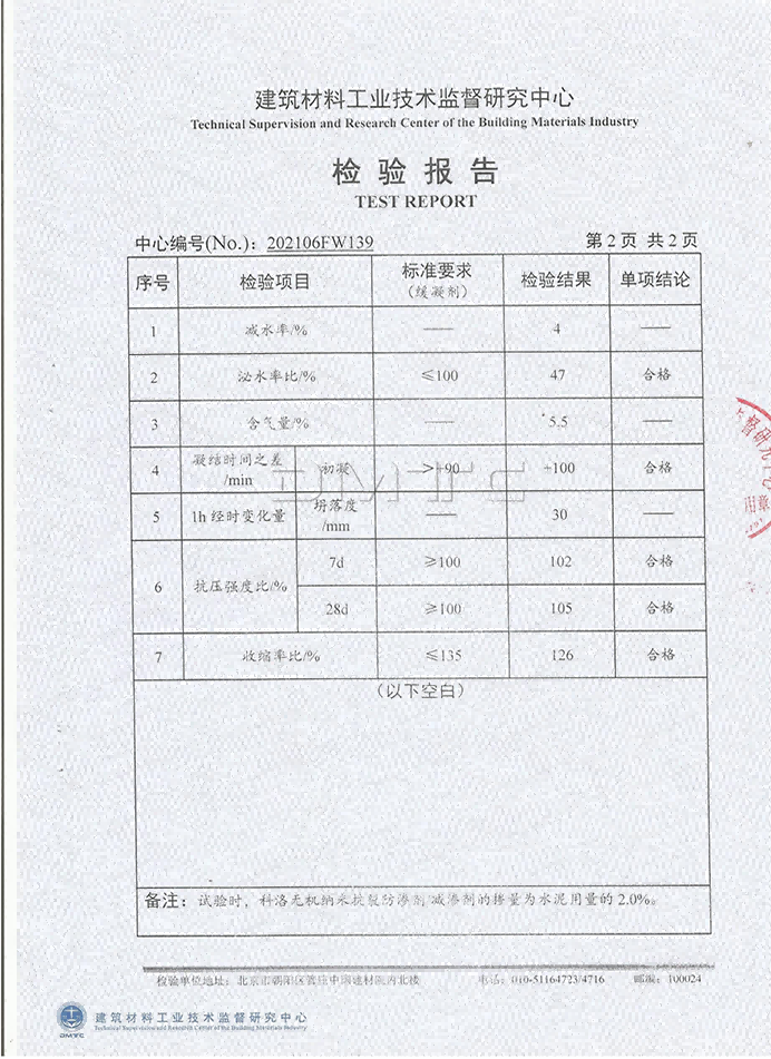 液態(tài)無機(jī)納米防滲劑報(bào)告主要參數(shù)